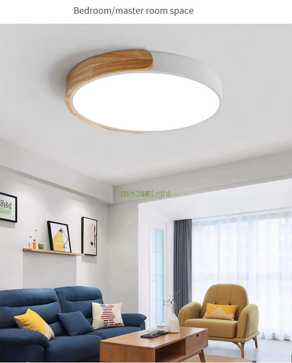 Круглый Деревянный светодиодный потолочный светильник с пультом дистанционного управления, цветной потолочный светильник для гостиной, столовой, кухни