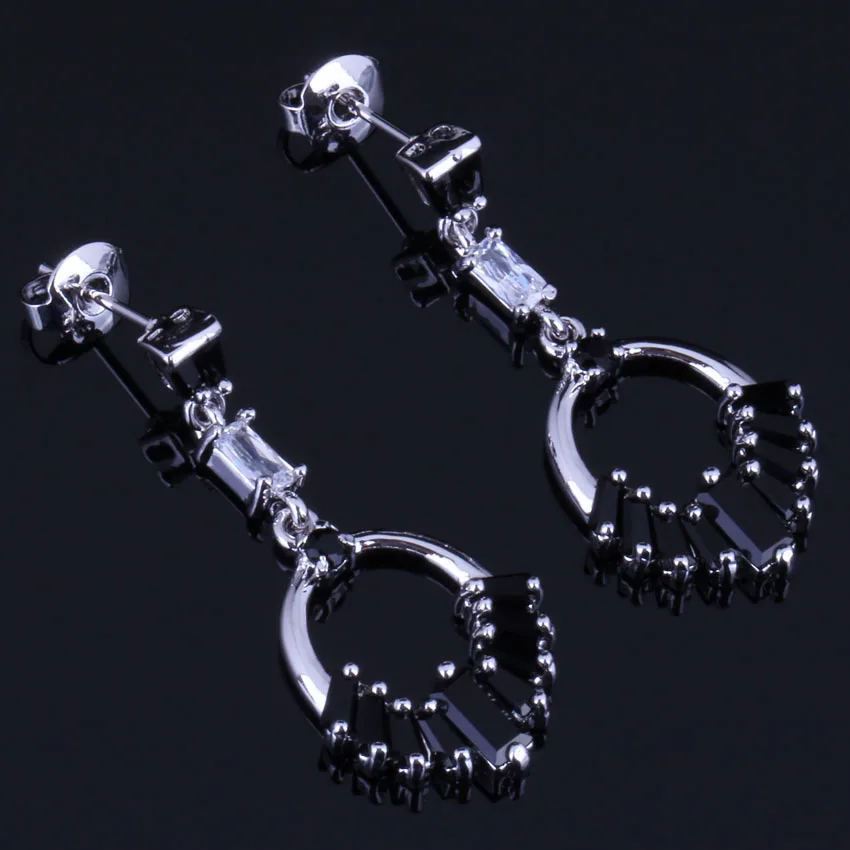 

Clean Black Cubic Zirconia White CZ 925 Sterling Silver Drop Dangle Earrings For Women V0735