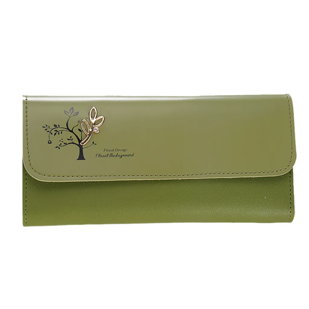Женская сумочка, кошелек для кредитных карт, длинный кожаный кошелек на молнии с принтом, Женский кошелек для монет, женские держатели для карт, клатч - Цвет: Green