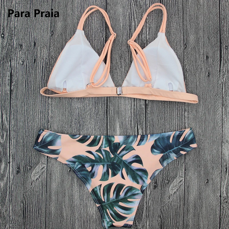 2018 Sexy Brazilian Bikini Set Swimwear White Women Swimsuit Bathing Suit Cami Palm Leaf Print Biquini Swim Suit Maillot De Bain