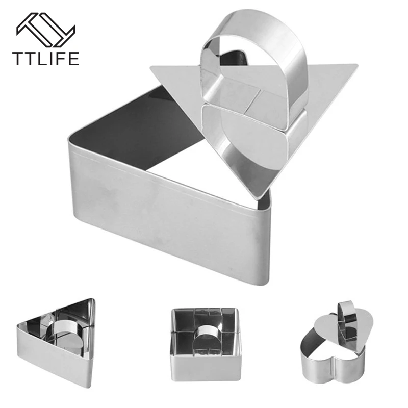 

TTLIFE 3 In Heart-Shaped/Triangle/Square Stainless Steel Rice Ball Mould Cookie Cutter Pudding Jelly Foundant Mold Baking Tools