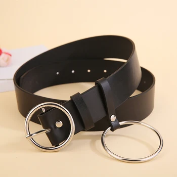 

Korean Round Buckle Ladies Belt Women's Decorative Pin Buckle Large Ring Pu Pin Buckle Fashion Wide Belt 100 X 3.8CM