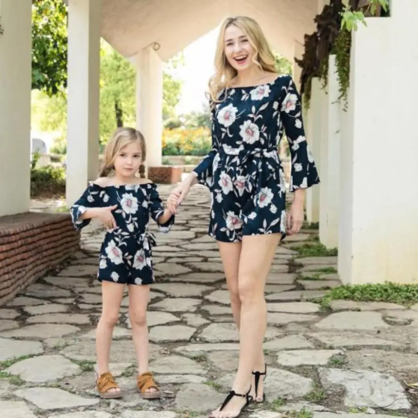 Family Matching Outfits Mother Daughter Jumpsuit Baby Floral Girls Off ...