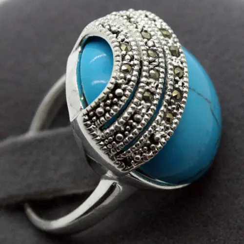 

unsex 20*20mm BLUE Natural Stone 925 SILVER BALI HANDCRAFTED RING SIZE 7/8/9/10
