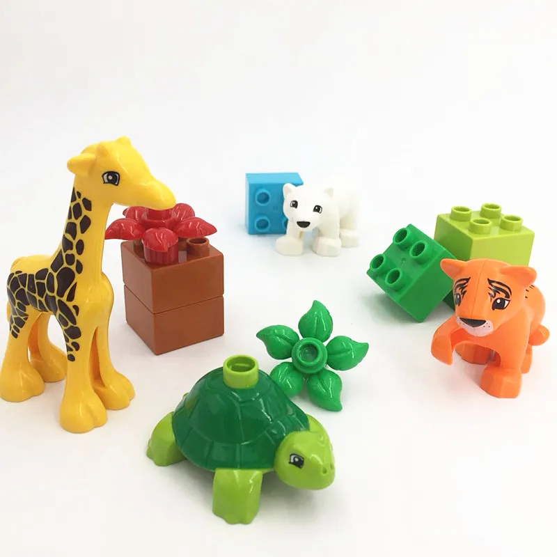 

Diy Animals Zoo Giraffe Tiger Tortoise Building Blocks Bricks Set Toys for Children Compatible with Legoingly Duploe Christmas