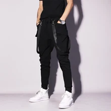 Модные все-в-одном хип-хоп шаровары брюки мужские корейской версии случайные эластичный пояс парикмахера дизайн брюки прилива. S-2XL