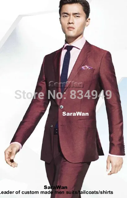 Custom Made Темно-Красный Бизнес Мужчины Костюм заказ Maroon 2 Кнопки Нотч Свадебные Tuxedo |