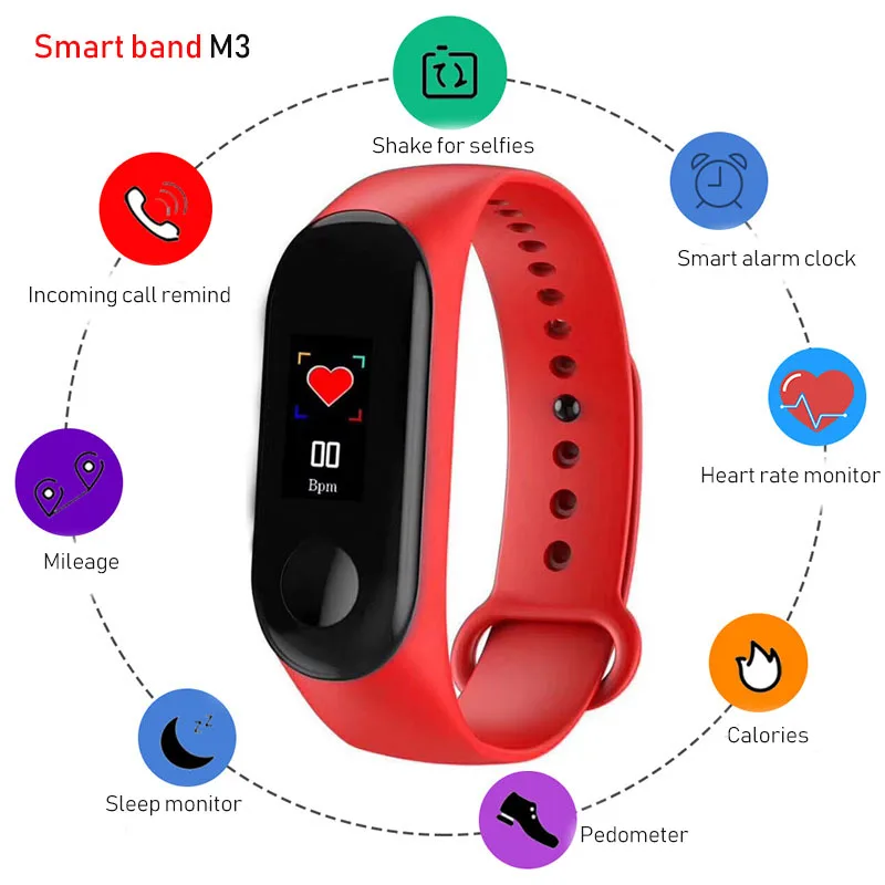 

M3 Fitness Bracelet Mi Blood Pressure Outdoor Screen Heart Rate Monitor Life Smart Wristbands PK honor Mi Band 3 Mi band 2 band