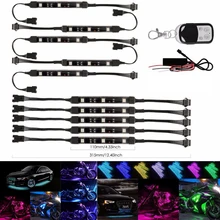 New 10pcs 12V DC Motorcycle RGB LED Under Glow Neon Strip Lamp Glow Light Kit With Remote Control