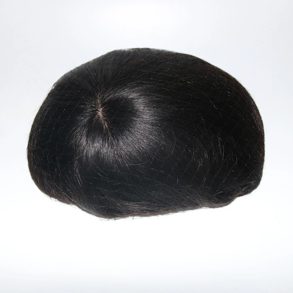Human hair toupee Silk base with poly Men Natural scalp looking Bleached knots Natural hair replacement
