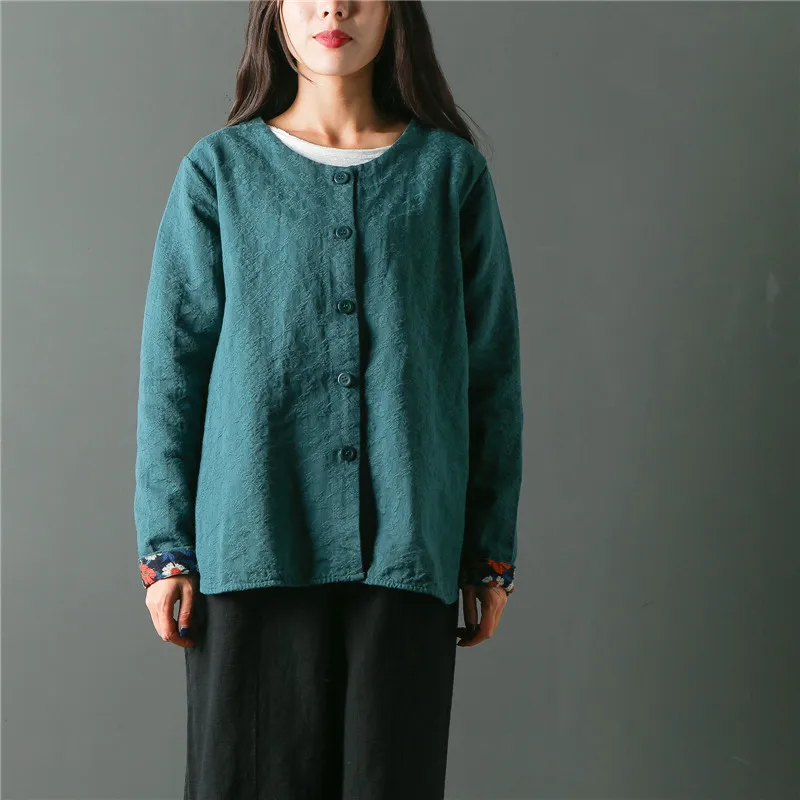 runback Jacquard Jacket Women Linen Plus Size Cardigan Long Sleeve Autumn Vintage Navy Jackets Woman Winter 2018 Coats