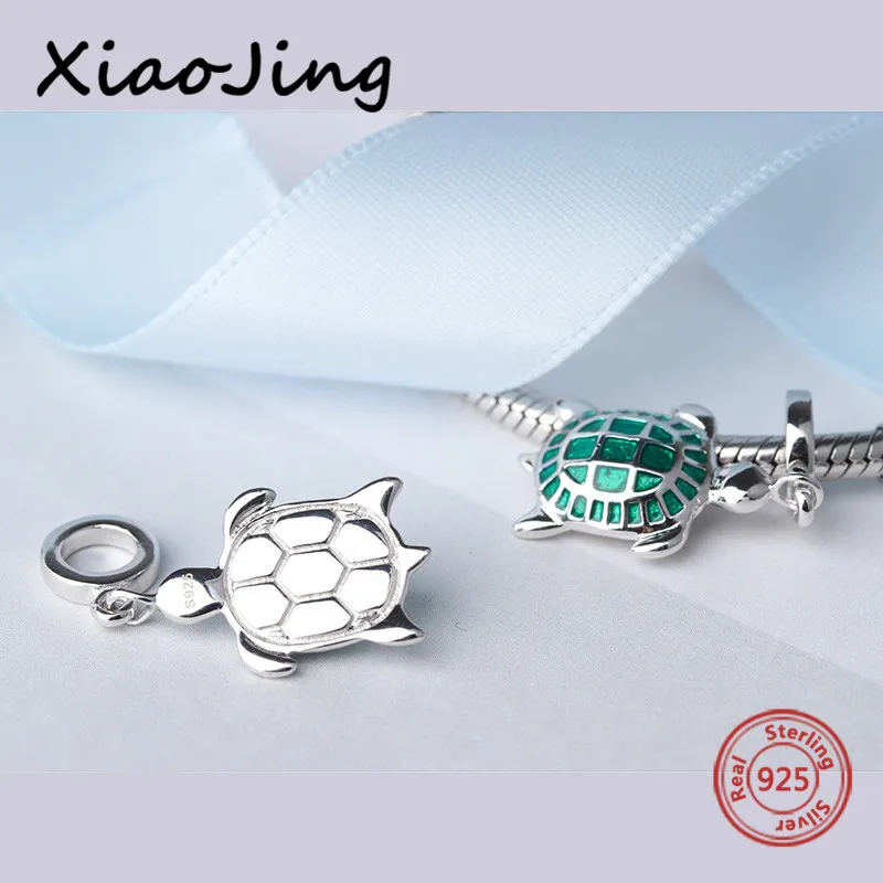 

Summer Collection 925 Silver Antique Beads Tortoise Green Enamel charm Fit Authentic Pandora Bracelet Making Jewelry Women Gifts