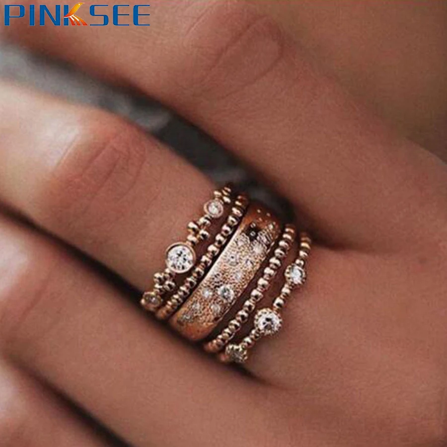 Fashion 5 Pcs/Set Crystal Rose Gold Stackable Knuckle Midi Ring Women