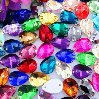 

Fat water drop shape glass crystal flat back with two holes 3 Sizes Sew on rhinestone beads Crystals dress shoes bags diy trim