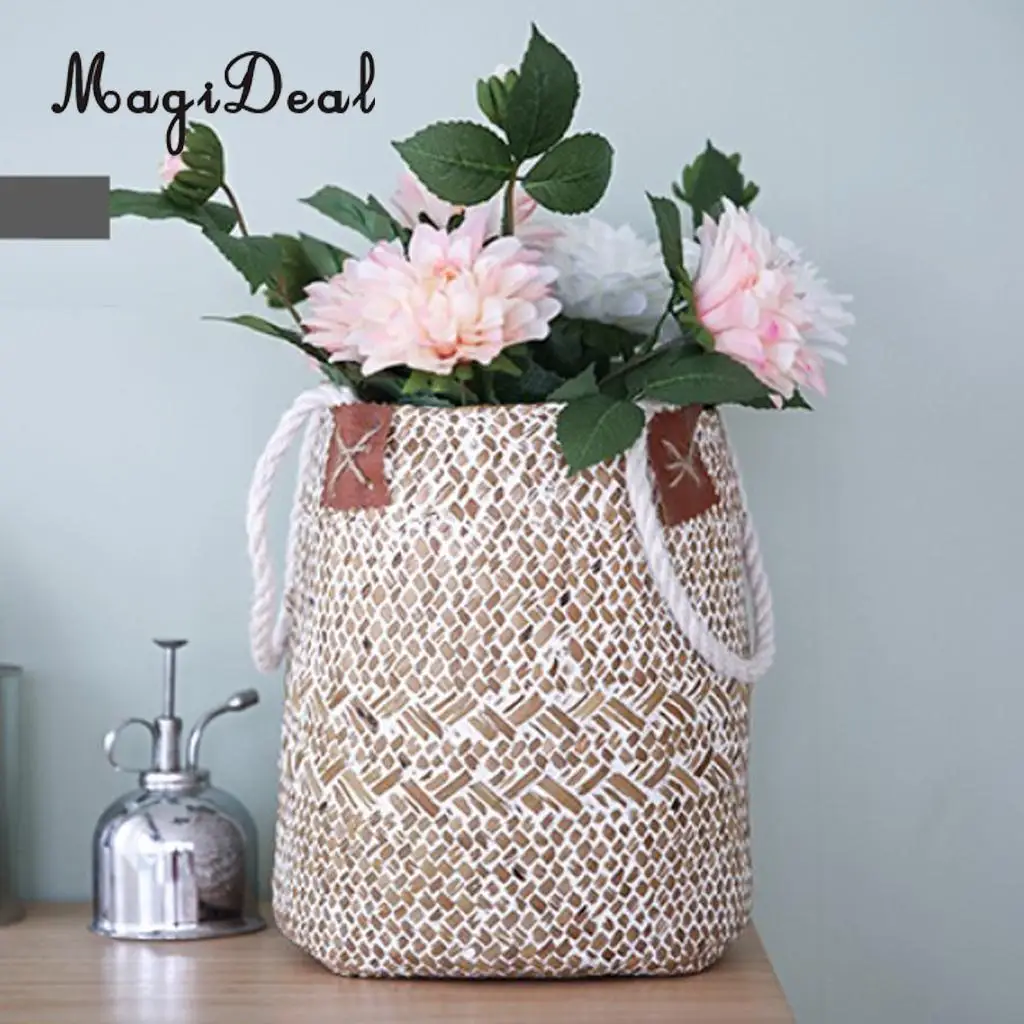 Hand Woven Storage Basket Garden Indoor Planter Pot Vase Holder Box Bin Case Storage Organizer Bag