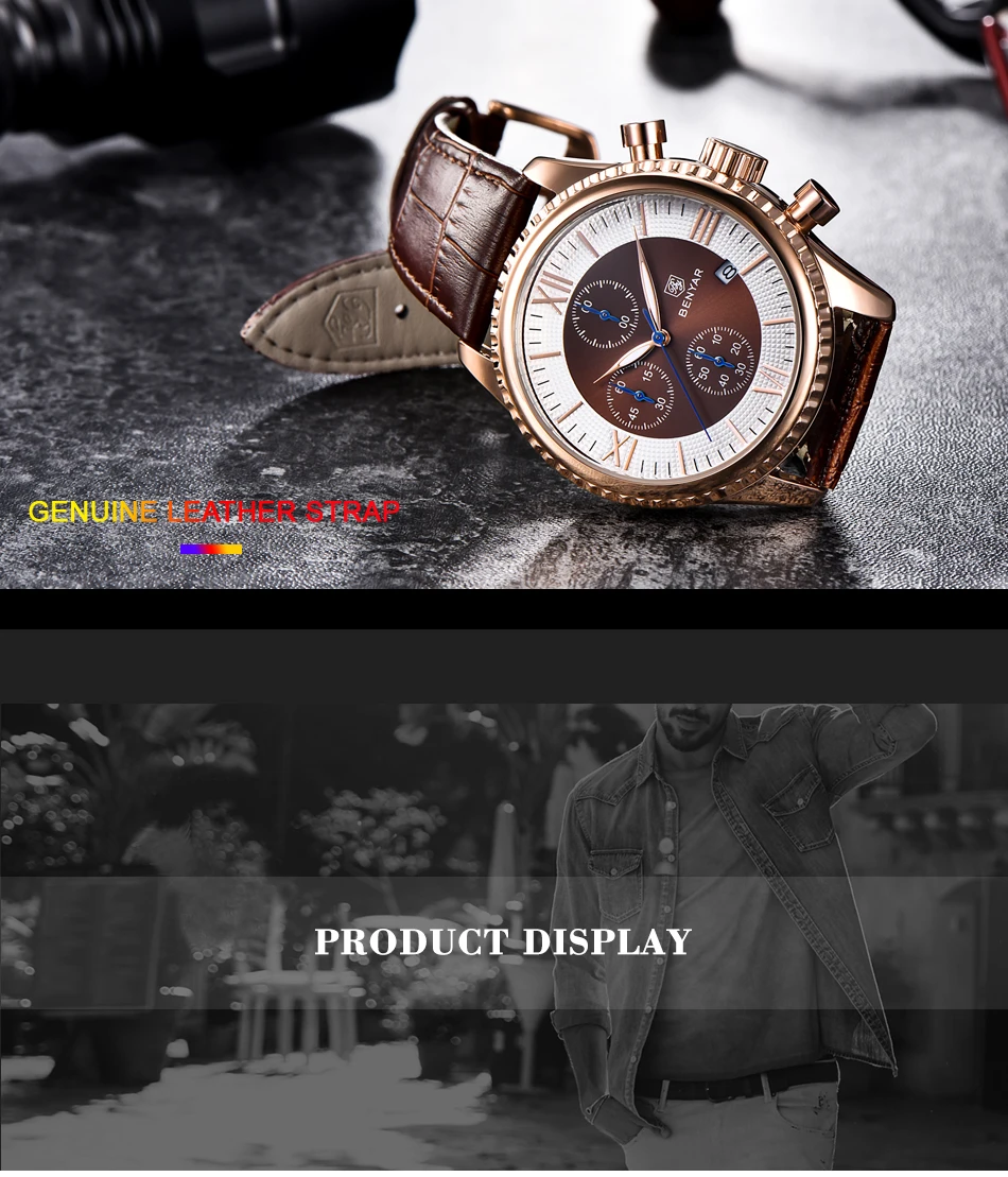 BENYAR мужские часы модные/спортивные/кварцевые мужские наручные часы мужские s часы лучший бренд роскошные кожаные часы мужские Relogio Masculino