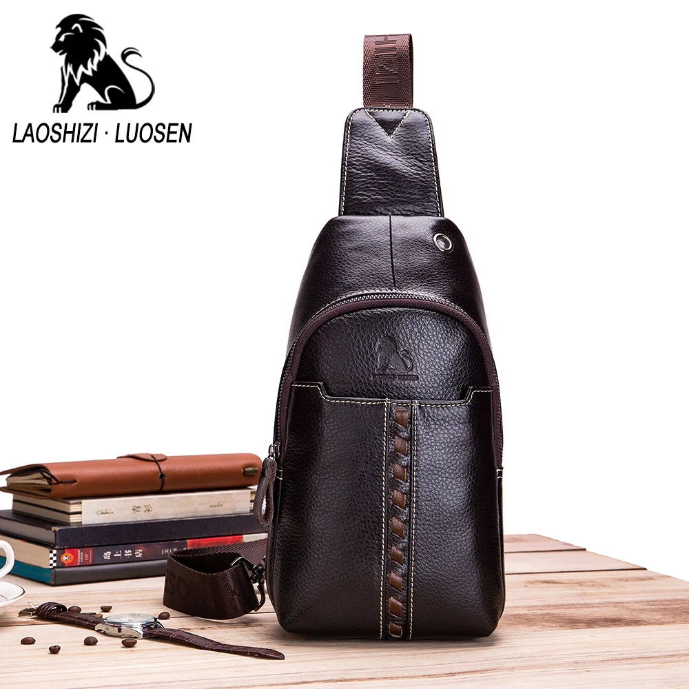 

LAOSHIZI Men Messenger Bags New Hot Crossbody Shoulder Bag Famous Brand Man's Leather Sling Chest Bag Fashion Casual