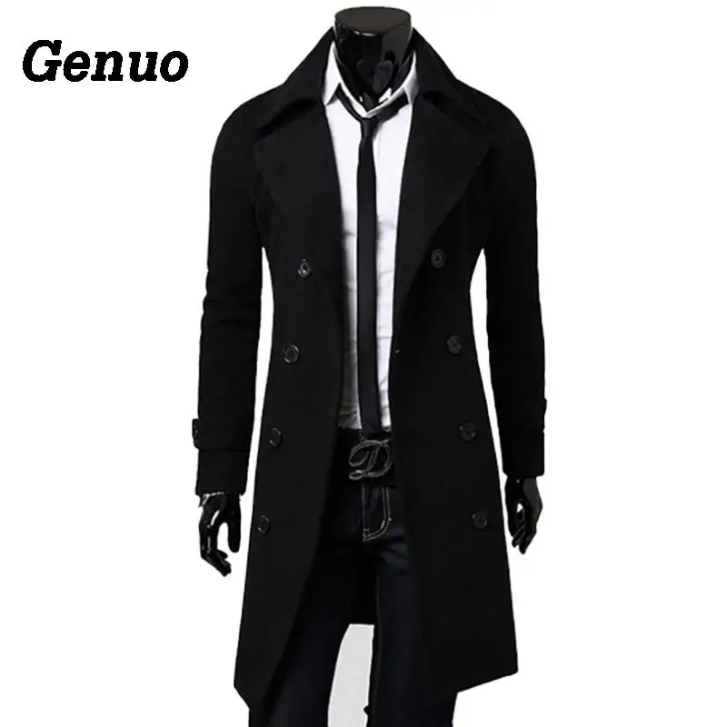 

Genuo Autumn Winter Wool Coat Men Cotton Wool Blend Long Coat Top Quality Double-breasted Overcoat Men Clothes 2018 3XL