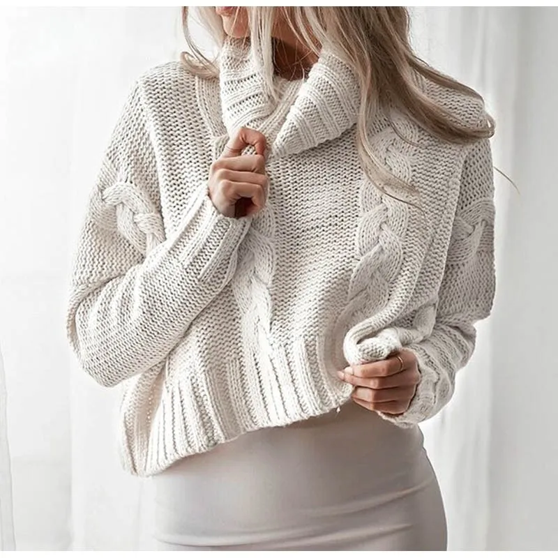 

Harajuku Turtleneck Crop Sweater Autumn Winter Long Sleeve Solid Oversized Short Pullover Casual Plus Size Kintted Jumper