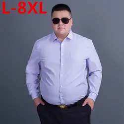 Большие размеры 8XL Новое поступление Для мужчин s рубашки Однотонная одежда отложным воротником Формальные Бизнес Мода хлопок с длинным