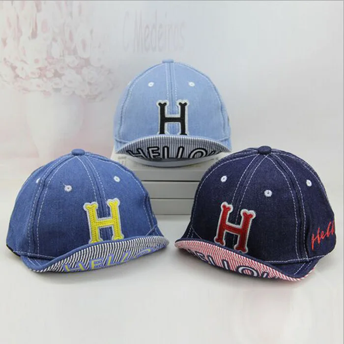 Модные детские шапки из джинсовой ткани, мягкие детские бейсболки с буквами H, милые бейсболки, регулируемая детская шапка HT52037+ 30