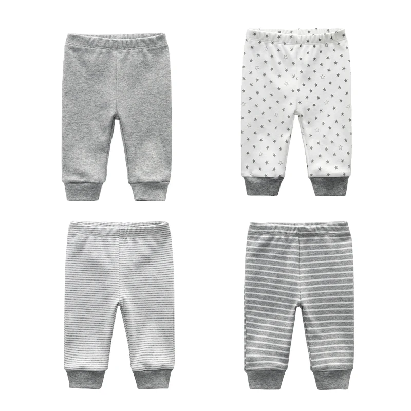 3/4PCS Newborn Baby Pants 100%Cotton Soft Unisex Infant Baby Trousers Mid Elastic Waist 3-24M Cartoon Pant
