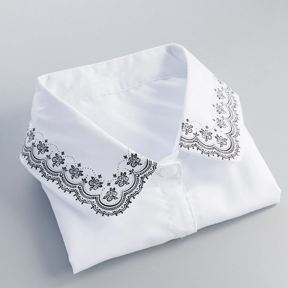 

Women Fashion Detachable Collar Tips White Half Shirt Blouse Tops Printed Cotton False Collar Accessories