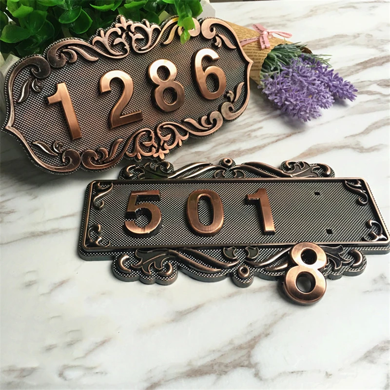 ABS Imitation Metal Bronze Antique Copper House Number Sign Door Number Sticker for For Hotel Apartment Villa Door House Number Signs House Numbers Number Plate Door Signs