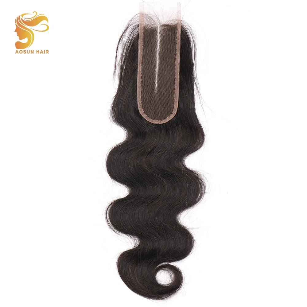 AOSUN волосы бразильский объемная волна 2*6 закрытия шнурка человеческих волос натуральный Цвет средняя часть швейцарская шнуровка 8-20 Inch