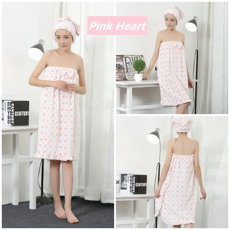 Cute Women Bathrobe With Shower Cap Solid Knee-Length Pajamas Flannel Off Shoulder Dressing Gowns For Women New Sleeveless Robes (9)