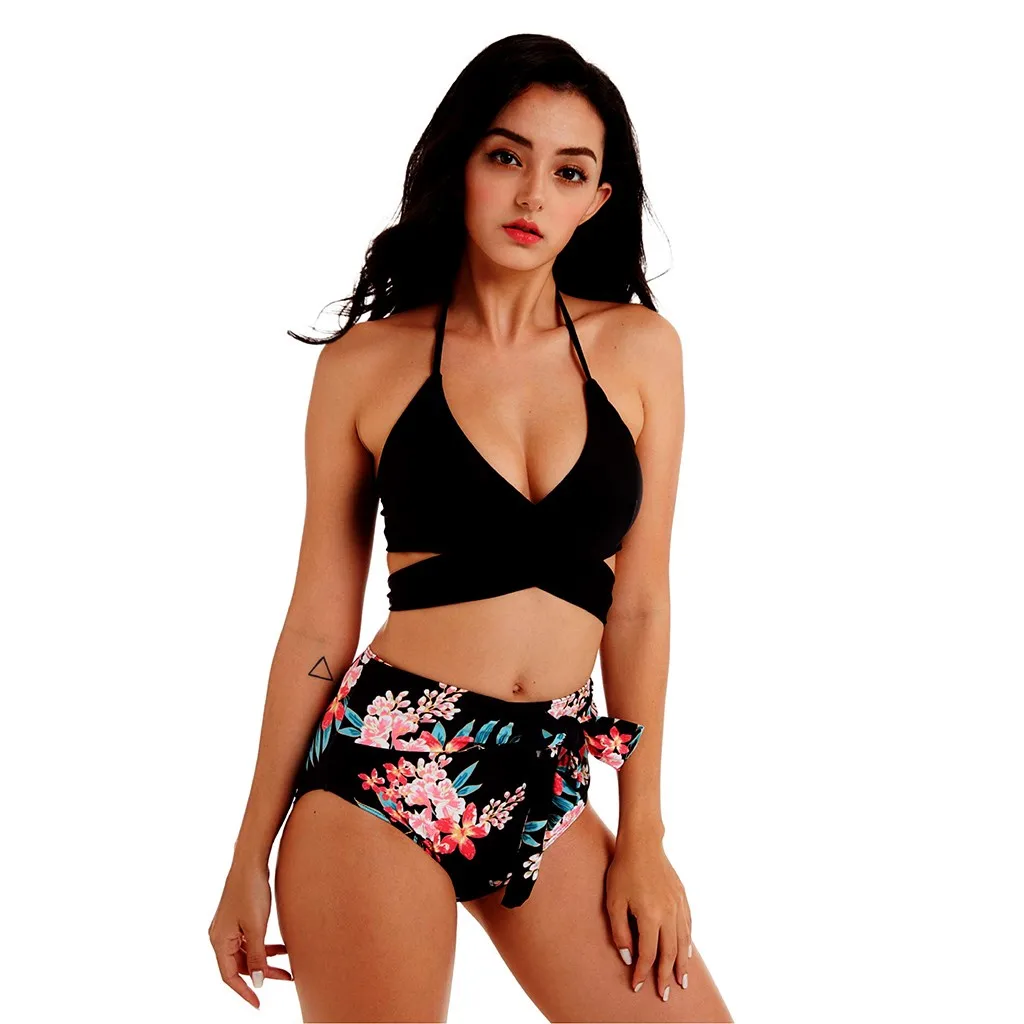 

bikini 2019 Women High Fork Push-Up Padded Bra Beach Halter Bikini Set Swimsuit Swimwear swimming suit for women bathing suit