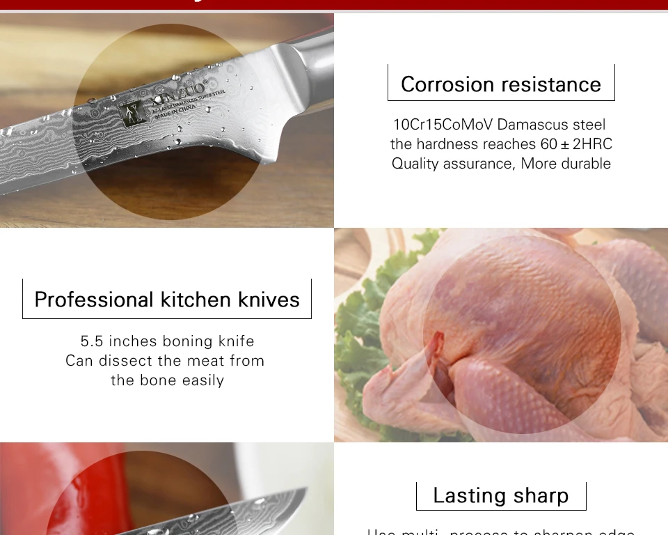 XINZUO 5,5 ''нож для обвалки Дамасские кухонные ножи из нержавеющей стали японские VG10 Pro Нож шеф-повара ветчины кухонные инструменты резак для приготовления пищи
