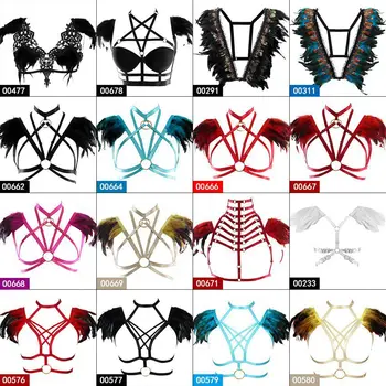 

Strappy Underwear Hollow Out Sexy Body Harness Bra Plus Size Harajuku Punk Elastic Chest Belt Feather Shawl Art Dance Clothing