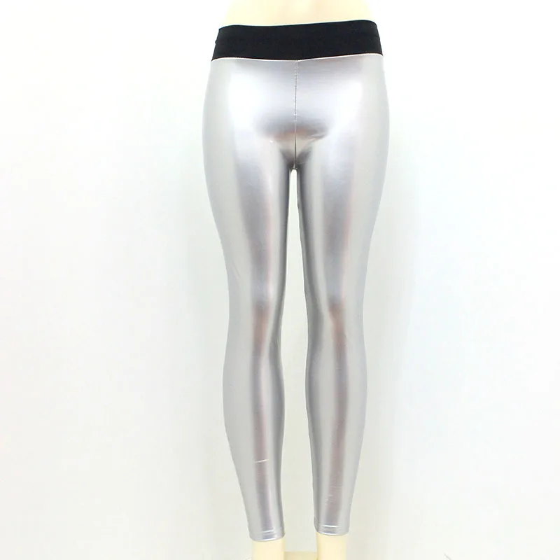 Женские черные леггинсы из полиуретана, светоотражающие сексуальные штаны на бедрах, Стрейчевые леггинсы с высокой талией, тонкие блестящие штаны, плюс размер, S-XL, леггинсы