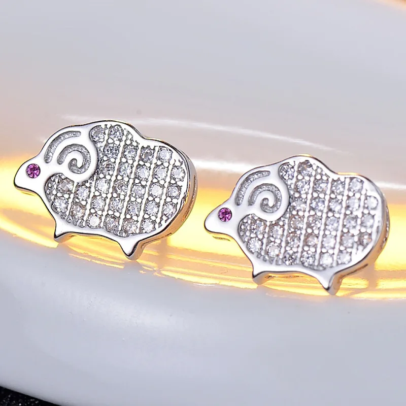 Unique new Stud Earrings cute CZ cotton ear nail for women 925 sterling