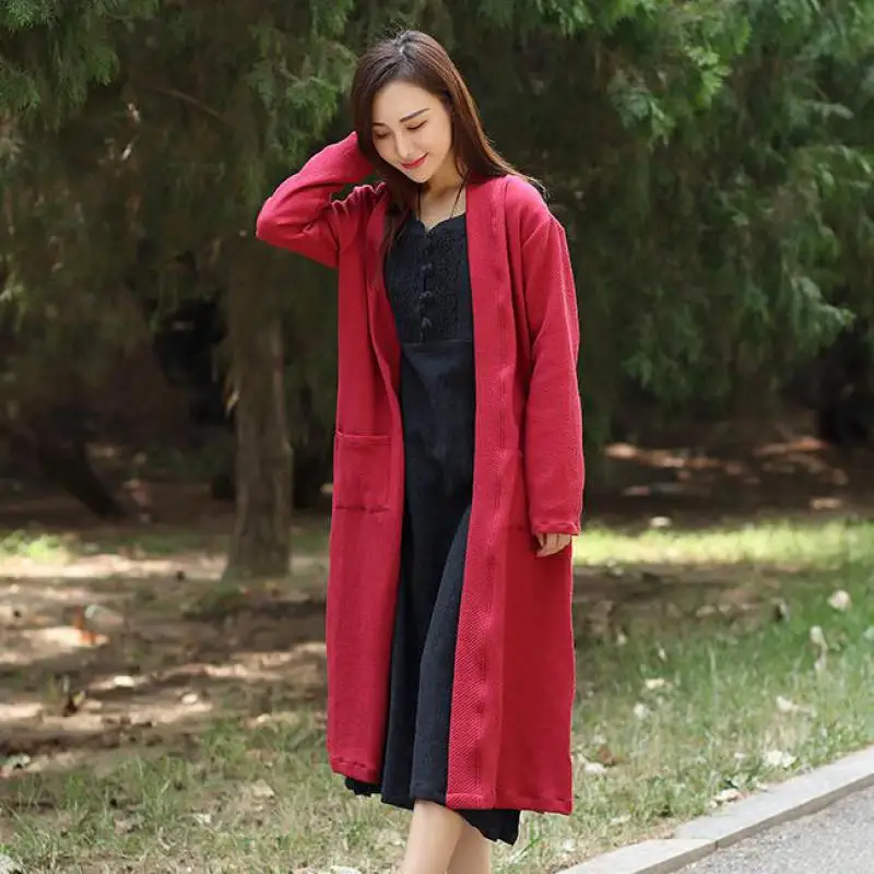 

2018 Spring Winter Art Side Slit Long Women Coat Cardigan Long Sleeve Plus Size Loose Windbreaker Solid Color Trench Coat Women