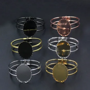 

30*40mm Cuff Bangle Settings Blank Bases Oval Lace Bezel Cameo Cabochon Spring Bracelet Findings DIY Making Multi-color Plated