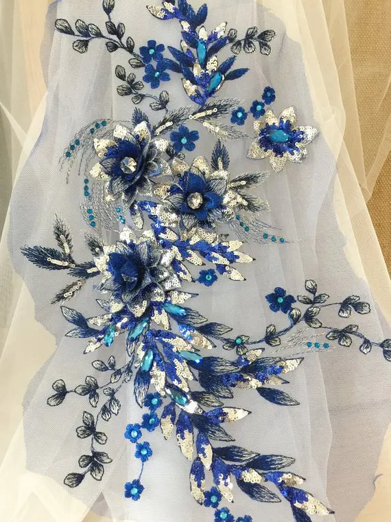 1 шт./лот 13 цветов 3D Бусы из горного хрусталя блесток кружевные цветы, вышивка кружевной мотив патч свадебное платье танцевальная сценическая одежда - Цвет: Royal Blue