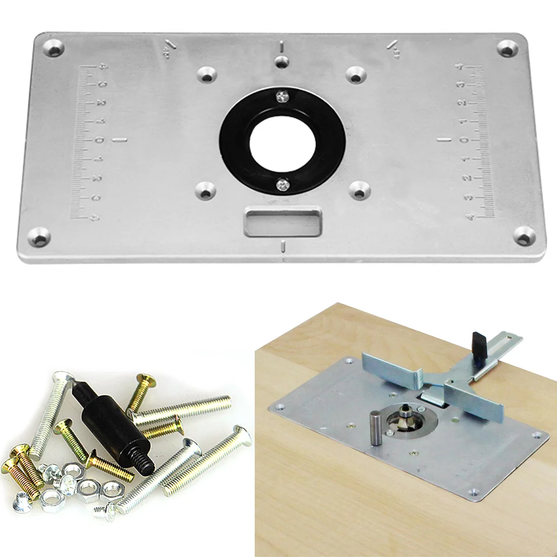 

New Router Table Plate Aluminum Router Table Insert Plate With 4 Rings For Woodworking Benches 235mm x 120mm x 8mm