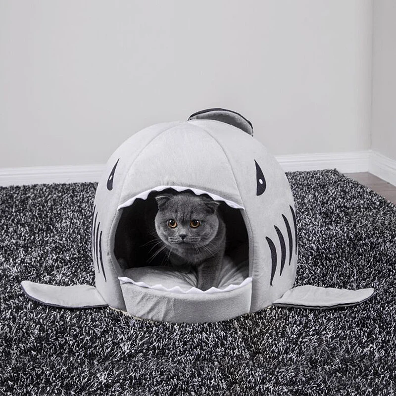  Dropship Pet Cat Bed Soft Pet Cushion Dog House Shark For Large Dogs Tent High Quality Cotton Small