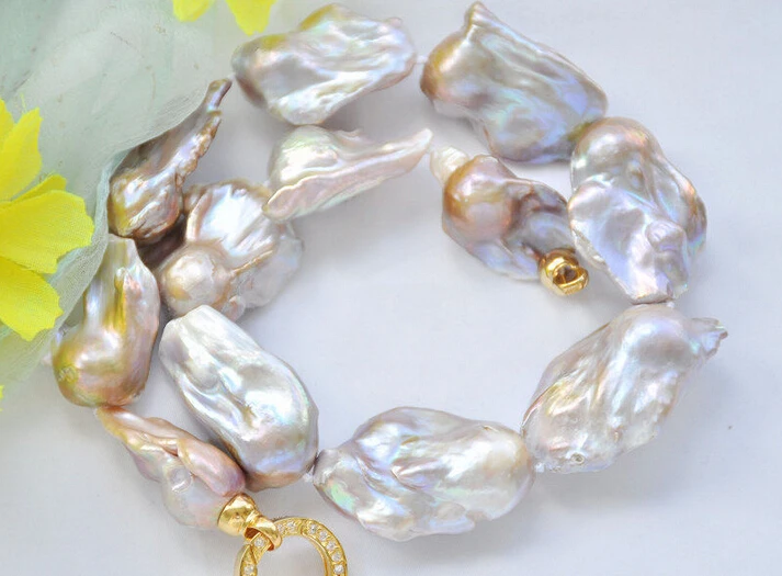 

FREE shipping>>>>z6814 38mm lavender baroque KESHI REBORN PEARL NECKLACE 17inch 6.07