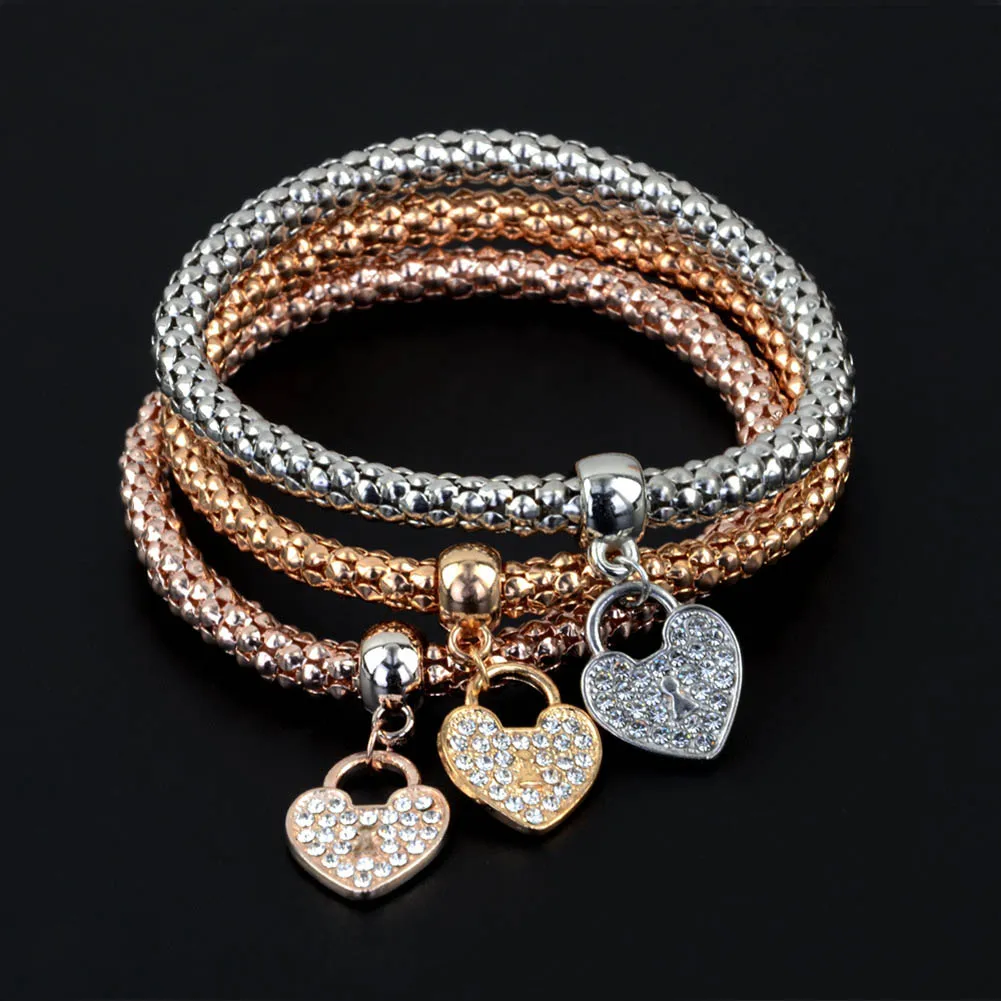3Pcs/Set Fashion Women Gold Leaf Star Bracelet Crystal Rhinestone Bangle Jewelry