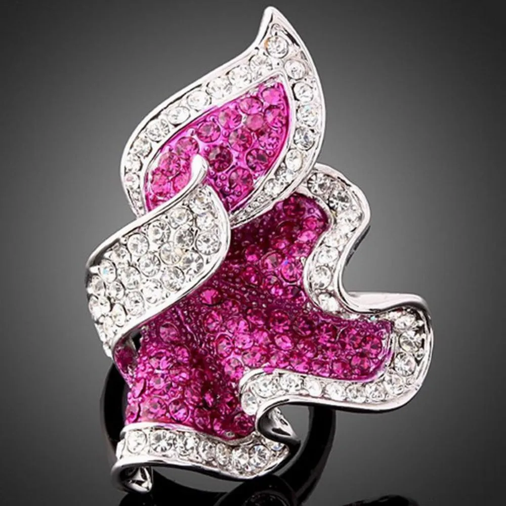 

Fashion Leaf Shape Fully-inlaid Stone Extra Big Rings for Women Jewelry Statement Ring Vintage Three Colors - Purple/Green/Blue