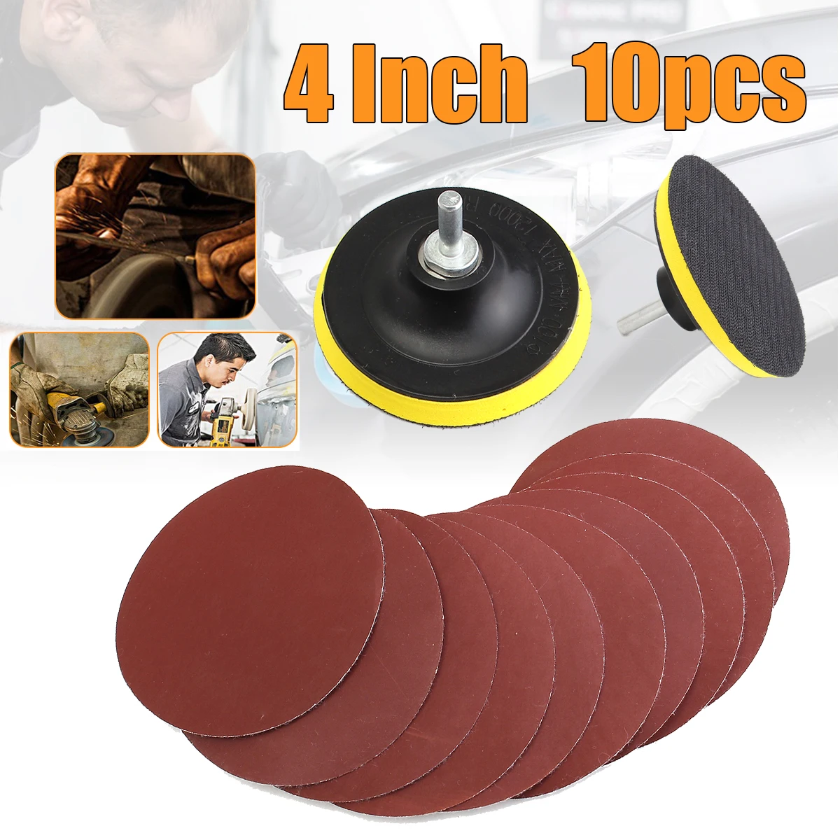 New 10Pcs/set 100mm Sanding Disc Sandpaper 1000 Grit with Backer Pad