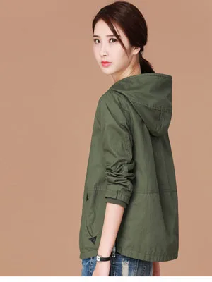Новинка осени, короткая женская куртка с капюшоном, Корейская версия, куртка на молнии, свободная, повседневная, стежка, ветровка - Цвет: Army green