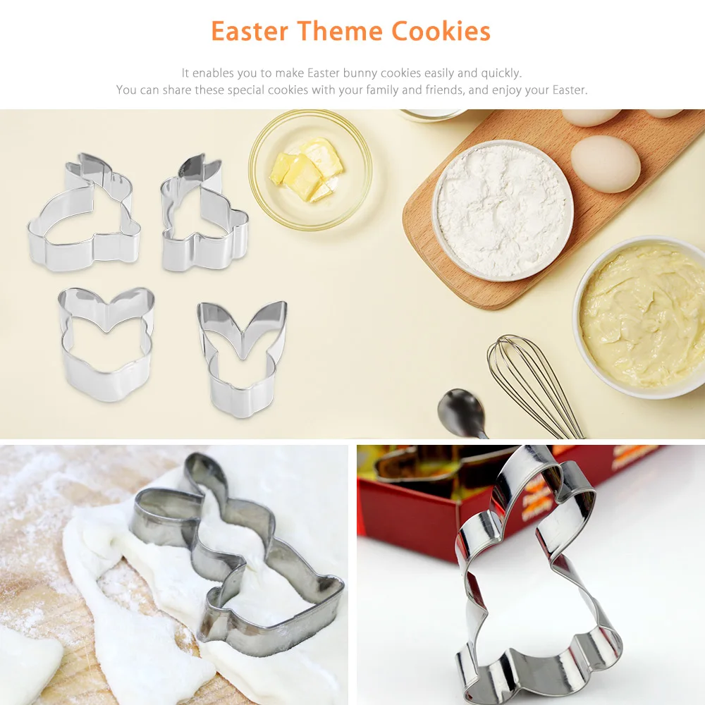 KUKI - FUN 4PCS Easter Bunnies Cookie Cutters Biscuit Pastry Fondant Cake Decorating Molds 