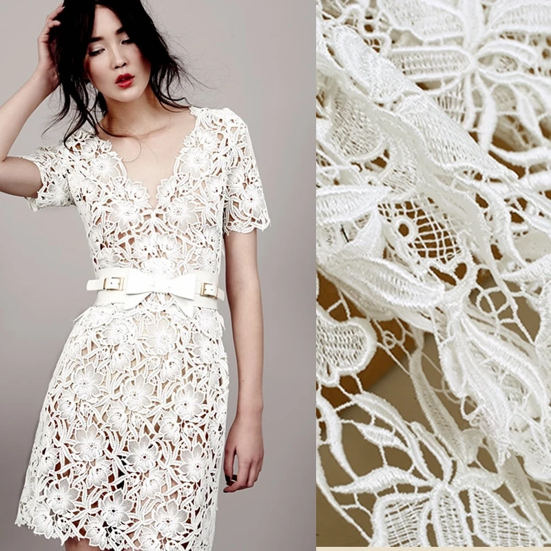 

Heavy industry white water soluble lace embroidery fabric for dress tecidos a metro tela shabby chic DIY tissus cheap fabrics