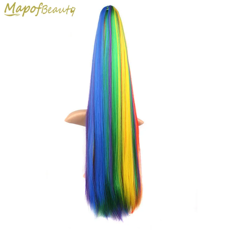 

MapofBeauty 28'' Rainbow Straight Female Ponytail Claw In one piece Synthetic Hair Extensions Heat Resistant Wig Fake Pony Tail