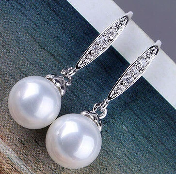

Hot sale Stunning 18K white gold filled lady pearl& white topaz lady jewe earring