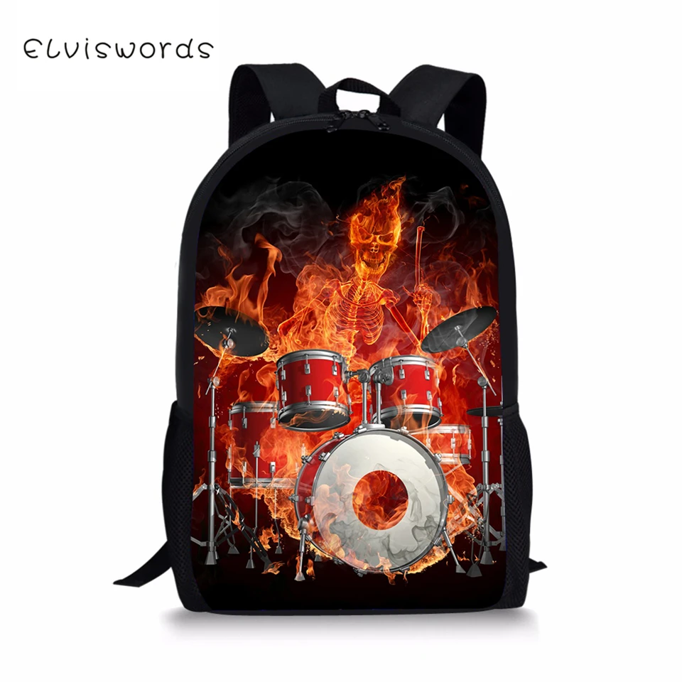 

ELVISWORDS Kids Fashion Backpack Music Skull Pattern Children's School Bags Cool Design Toddler School Bags Women Backpacks